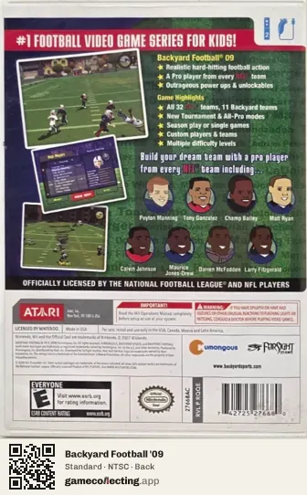 Backyard Football '09 Nintendo Wii, NTSC box back