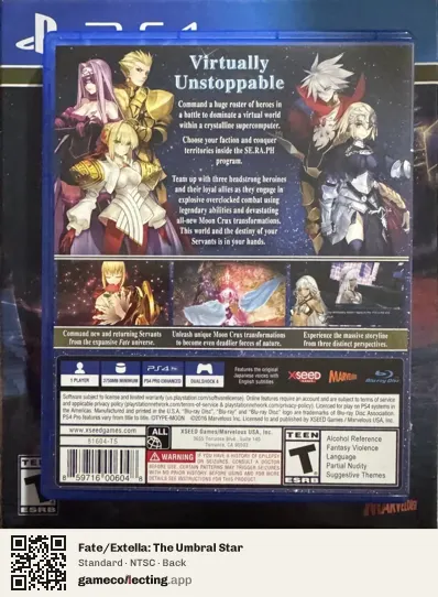 Fate/Extella: The Umbral Star PlayStation 4, NTSC box back