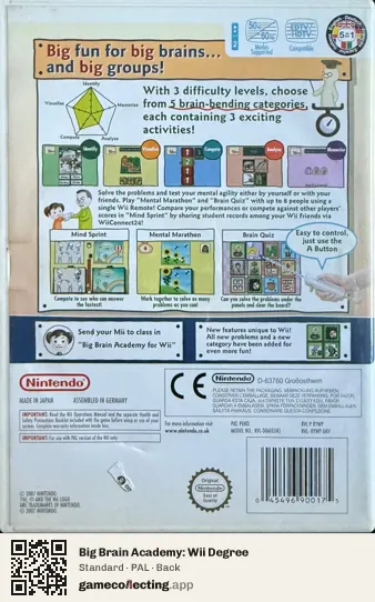 Big Brain Academy: Wii Degree Nintendo Wii, PAL box back