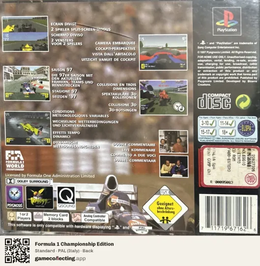 Formula 1 Championship Edition PlayStation, Italy box back