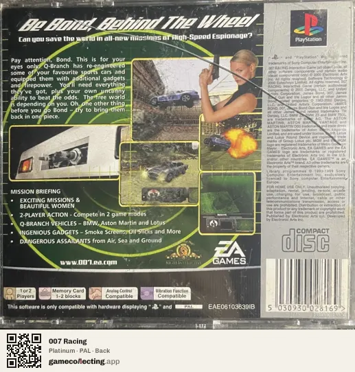 007 Racing PlayStation, PAL box back