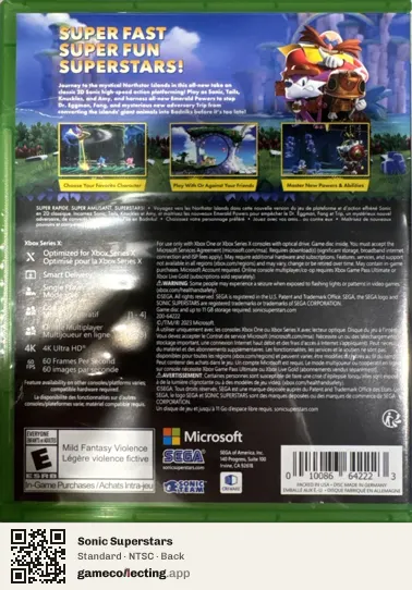 Sonic Superstars Xbox Series X, NTSC box back
