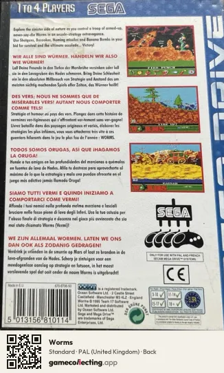 Worms Sega Mega Drive / Genesis, United Kingdom box back