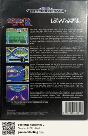 Sonic the Hedgehog 2 Sega Mega Drive / Genesis, PAL box back
