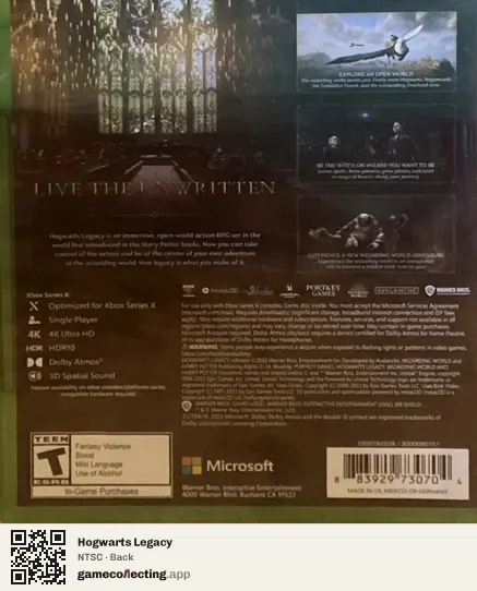 Hogwarts Legacy Xbox Series X, NTSC box back