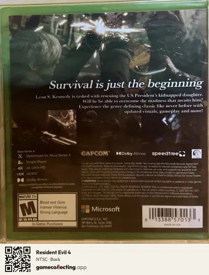 Resident Evil 4 Xbox Series X, NTSC box back