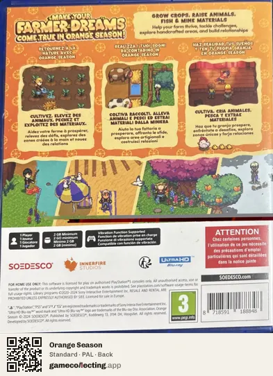 Orange Season PlayStation 5, PAL box back
