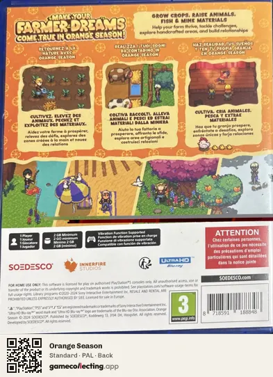 Orange Season PlayStation 5, PAL box back