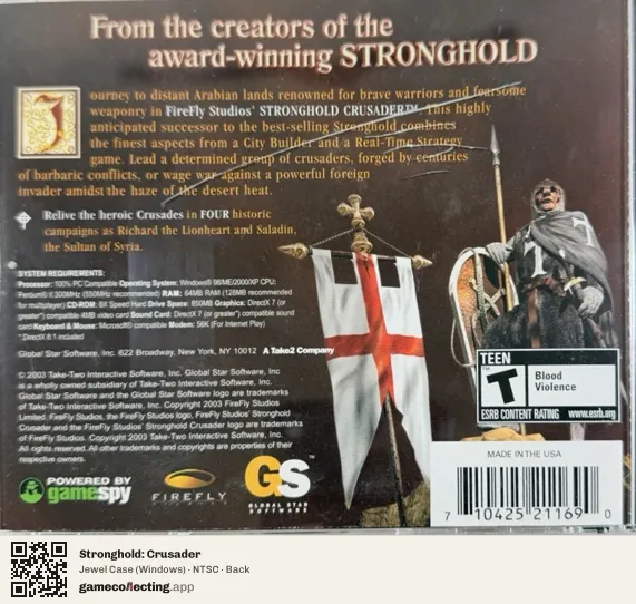 Stronghold: Crusader Computer, NTSC box back