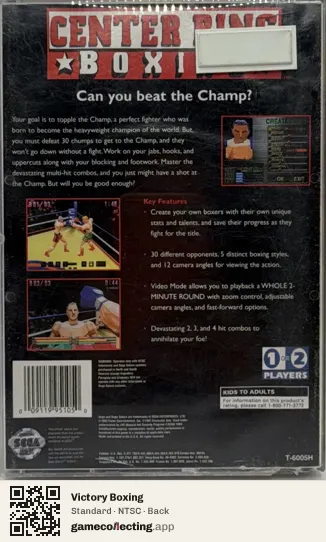 Victory Boxing Sega Saturn, NTSC box back