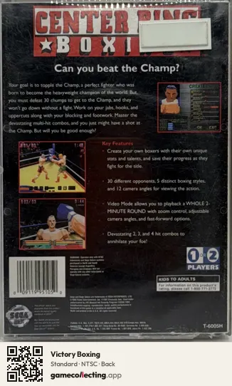 Victory Boxing Sega Saturn, NTSC box back