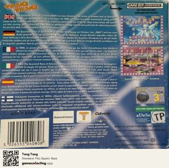 Tang Tang Game Boy Advance, Spain box back