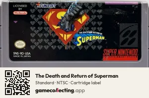 The Death and Return of Superman Super Nintendo Entertainment System, NTSC cartridge label