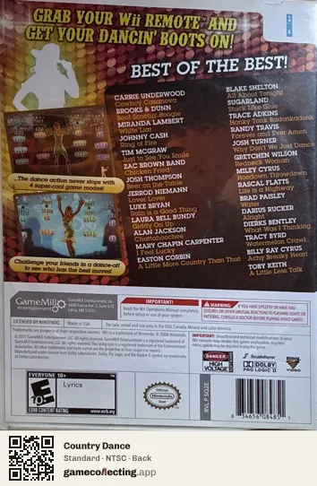 Country Dance Nintendo Wii, NTSC box back
