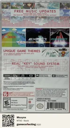 Musynx Nintendo Switch, NTSC box back