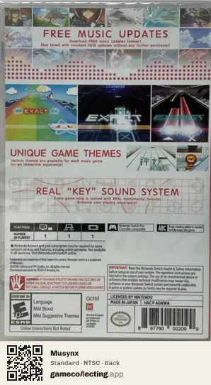 Musynx Nintendo Switch, NTSC box back
