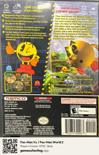 Pac-Man Vs. / Pac-Man World 2 Nintendo GameCube, NTSC box back