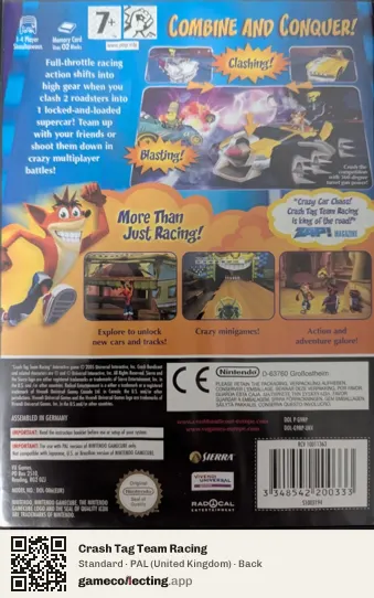Crash Tag Team Racing Nintendo GameCube, United Kingdom box back