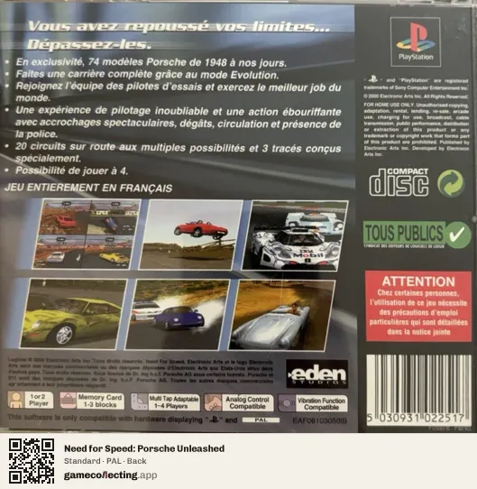 Need for Speed: Porsche Unleashed PlayStation, PAL box back