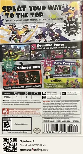 Splatoon 2 Nintendo Switch, NTSC box back