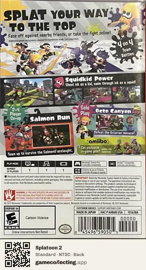 Splatoon 2 Nintendo Switch, NTSC box back