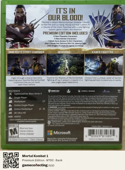 Mortal Kombat 1 Xbox Series X, NTSC box back