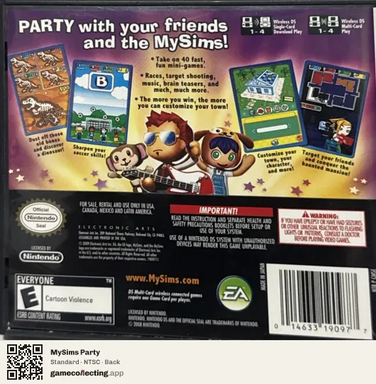 MySims Party Nintendo DS, NTSC box back