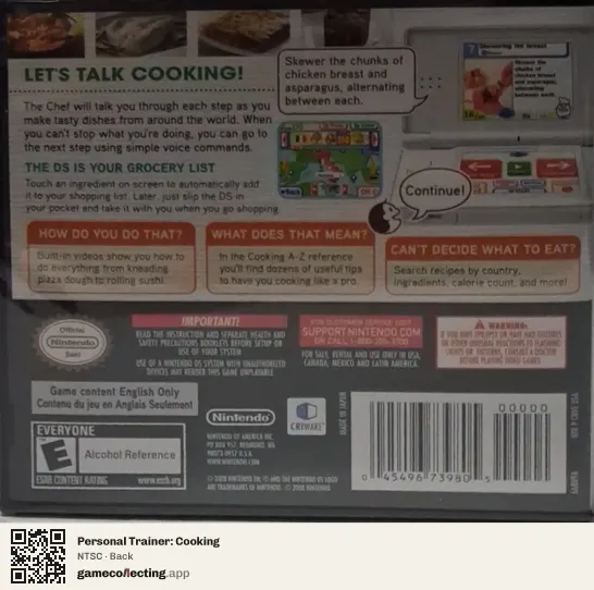 Personal Trainer: Cooking Nintendo DS, NTSC box back