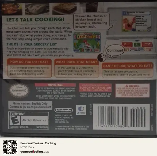 Personal Trainer: Cooking Nintendo DS, NTSC box back