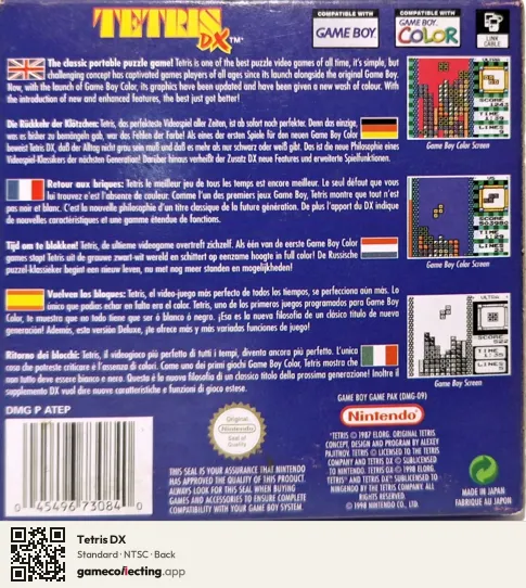 Tetris DX Game Boy Color, NTSC box back