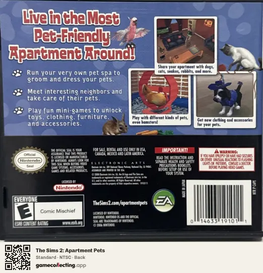The Sims 2: Apartment Pets Nintendo DS, NTSC box back