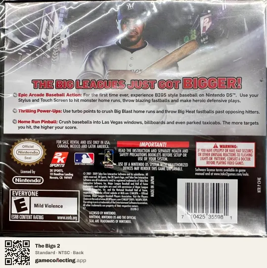 The Bigs 2 Nintendo DS, NTSC box back