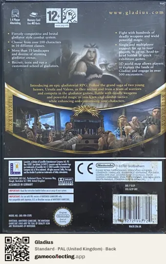 Gladius Nintendo GameCube, United Kingdom box back