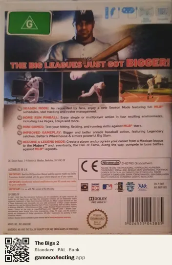 The Bigs 2 Nintendo Wii, PAL box back