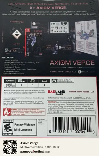 Axiom Verge Nintendo Switch, NTSC box back