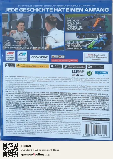 F1 2021 PlayStation 5, Germany box back