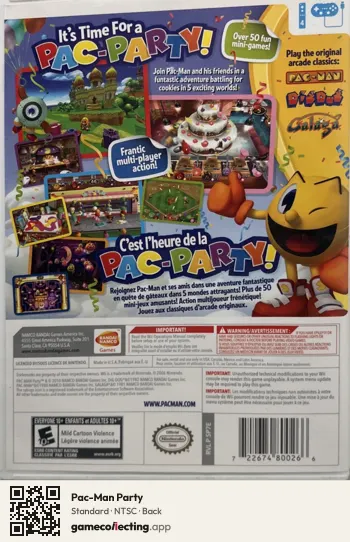 Pac-Man Party Nintendo Wii, NTSC box back