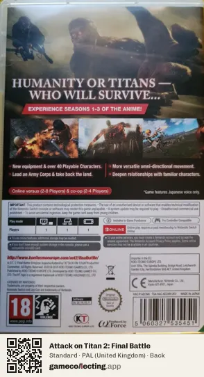 Attack on Titan 2: Final Battle Nintendo Switch, United Kingdom box back