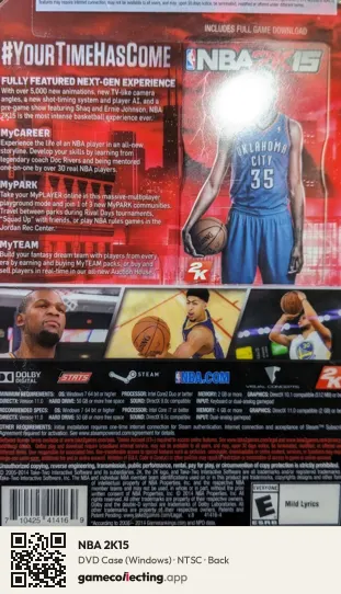 NBA 2K15 Computer, NTSC box back