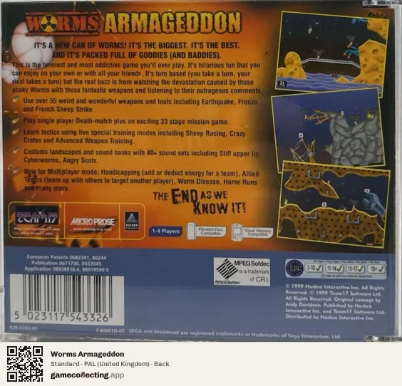 Worms Armageddon Sega Dreamcast, United Kingdom box back