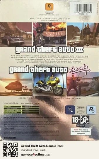 Grand Theft Auto Double Pack Xbox, PAL box back