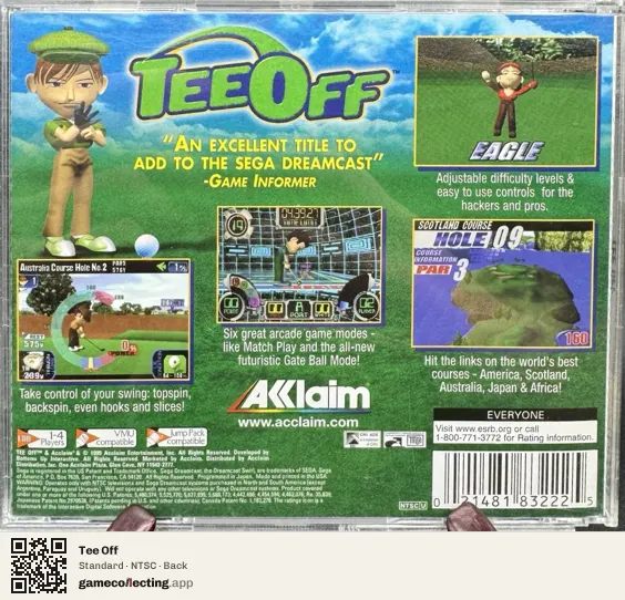 Tee Off Sega Dreamcast, NTSC box back