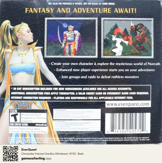 EverQuest Computer, NTSC box back