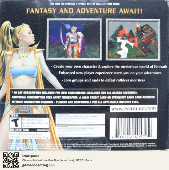 EverQuest Computer, NTSC box back