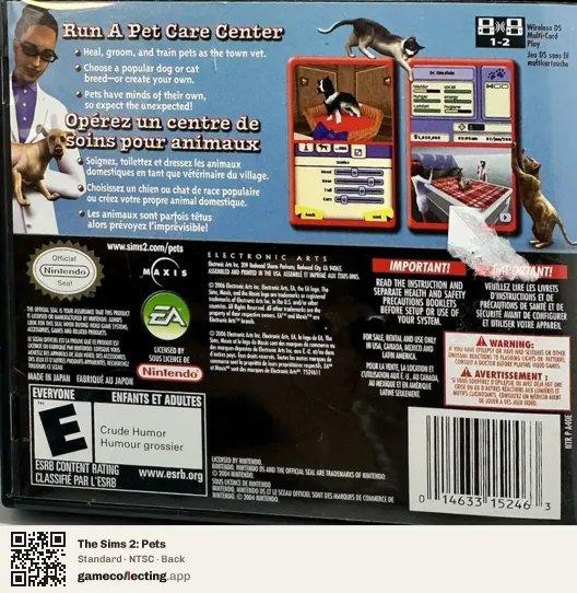 The Sims 2: Pets Nintendo DS, NTSC box back