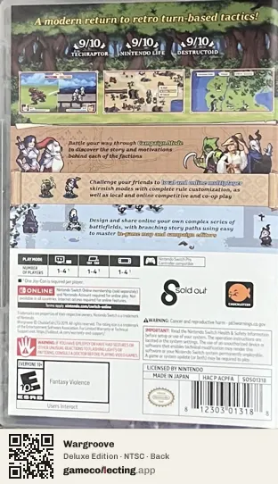 Wargroove Nintendo Switch, NTSC box back