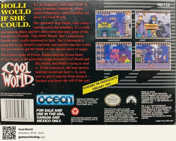 Cool World Super Nintendo Entertainment System, NTSC box back