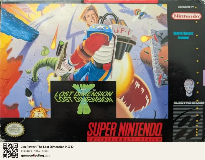 Jim Power: The Lost Dimension in 3-D Super Nintendo Entertainment System, NTSC box front