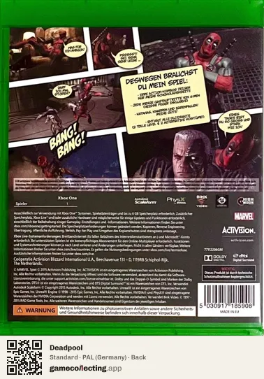 Deadpool Xbox One, Germany box back