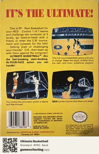 Ultimate Basketball Nintendo Entertainment System, NTSC box back